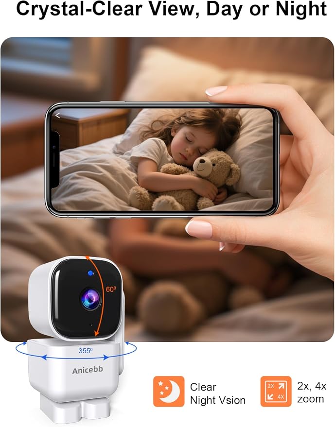 Smart Baby Monitor with App & 5" Screen, Dual Mode (2.4 GHz WiFi Phone Access & Secure No-WiFi), Auto Motion Tracking PTZ Camera, 36H Battery, Night Vision, Cry/Temp Alerts
