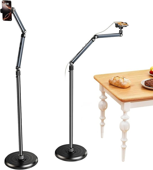 Floor Phone Stand for Video Recording,Overhead Cell Phone Stand for Bed,360° Adjustable Desk iPhone Tripod Floor Holder with Long Extension Arm,Compatible with iPhone 17 16 Samsung and Android