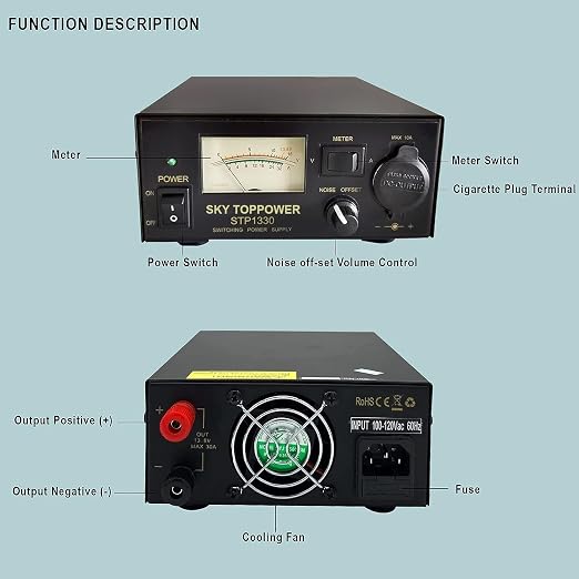 13.8V 30A Power Supply for Ham Radio,Universal Compact PSU | 30Amp Regulated Home Lab Benchtop AC-to-DC Converter for CB/HAM/Amateur Radio,Cigarette Lighter Socket,Screw-Type Terminals