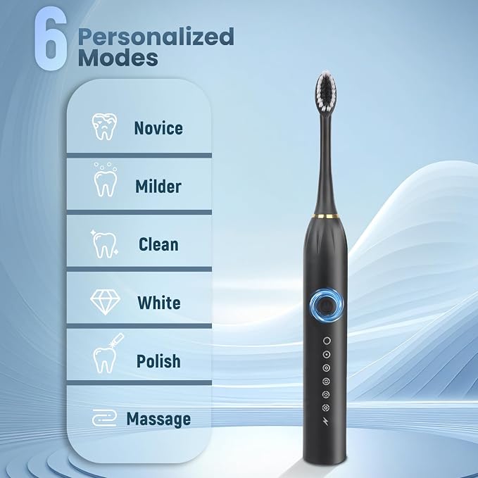 30 Pack Adult Electric Toothbrush Rechargeable Sonic Electric Toothbrush with 4 Brush Heads 6 Modes Timer Function IPX7 Waterproof 3 Colors Available