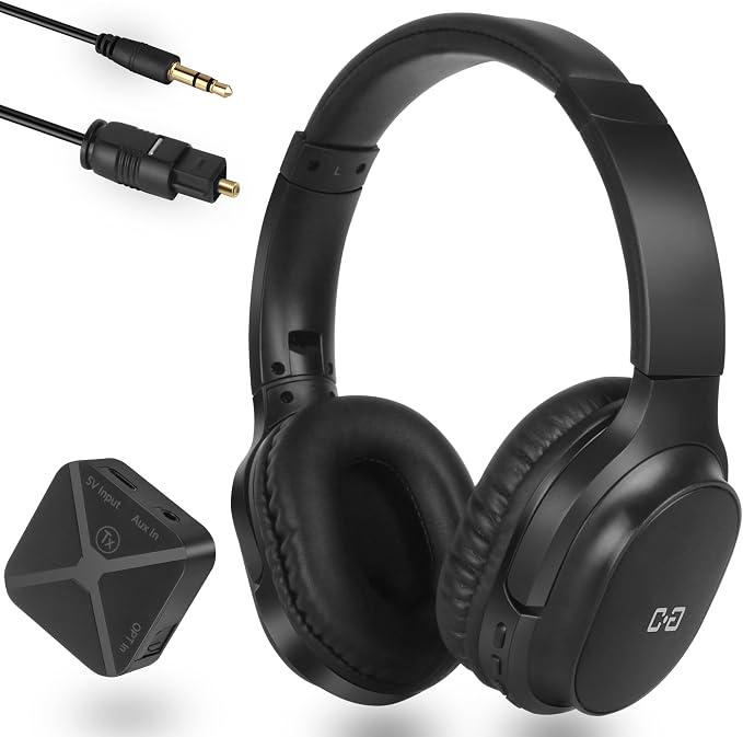 Wireless Headphones for TV, with 2.4G Transmitter, Optical & 3.5mm Input | Headphones TV for Seniors, Easy Setup, Plug & Play, 100ft Range, 48H Playtime, No Delay, Ideal Gift for Parents and Elderly