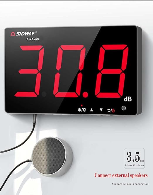 SNDWAY SW-525A 30-130dB Digital Sound Level Meter with Large LCD Display Noise Meter Decibel Wall Mounted Hanging (525A)