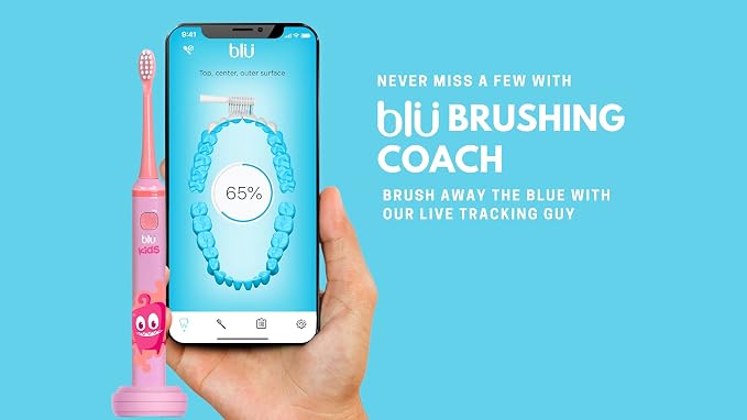 Blu Smart Toothbrush for Kids Up to 8 Years, App-Enabled Sonic Toothbrush with Live Tracking, Helps Build Healthy Brushing Habits, Rechargeable Electric (Pink)