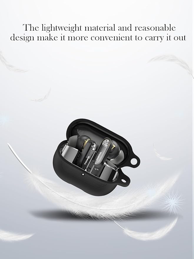 Case for TOZO Hybrid Active Noise Cancelling Wireless Earbuds,Soft Protective,BOVUGAC Silicone Case Cover with Keychain & Cleaning Kit & Lanyard for TOZO Crystal Pods Earbuds Item Number：T11147-Black