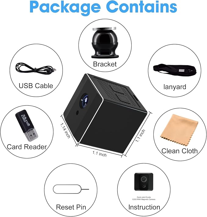 HD 1080P Portable Small Nanny Cam with Night Vision,Wireless Mini Camera Body Cam Surveillance Cameras for Home Security Indoor/Outdoor Small Security Camera No WiFi Needed