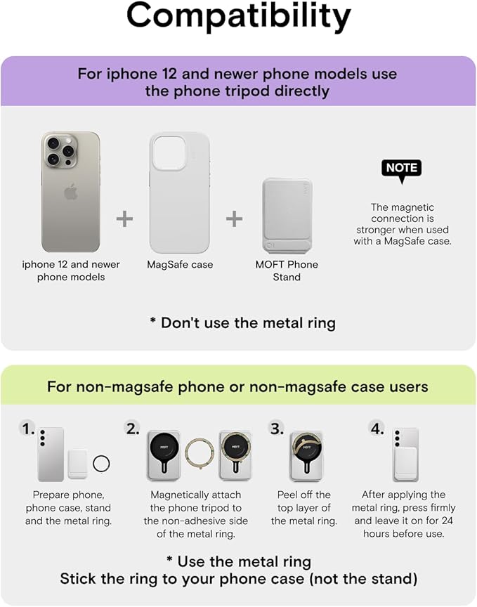 MOFT Phone Stand, Magnetic Phone Tripod Stand Stain-Resistant MOVAS Leather & Angle Adjustment & Strong Magnets Tripod for iPhone 17/16/15/14/13/12 (Included Metal Ring)-Peony