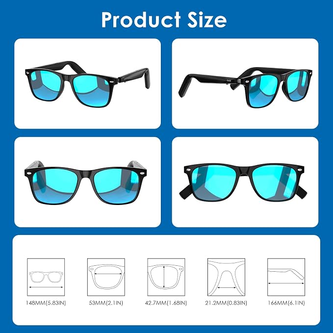 AI Glasses for Men & Women, Smart Glasses Powered by ChatGPT, AI Real-time Translation with 107 languages, 11H Music Play, Bluetooth Sunglasses with Polarized Lens, UV Protection for Daily Use, Travel