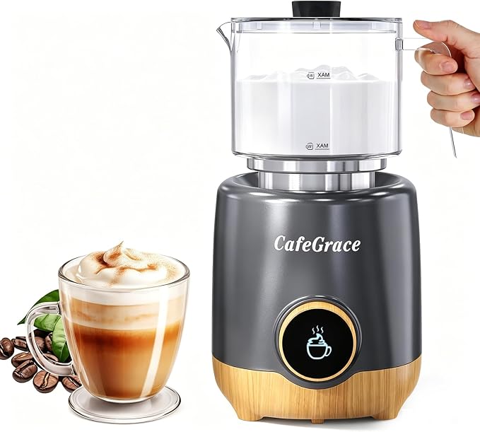 8 in 1 Milk Frother and Steamer, 20 oz Large Capacity, 550 Watts, Fast Froth Whip Creamy, Automatic Warm and Cold Foam Frother for Coffee, Latte, Macchiato, Cappuccino, Hot Chocolate