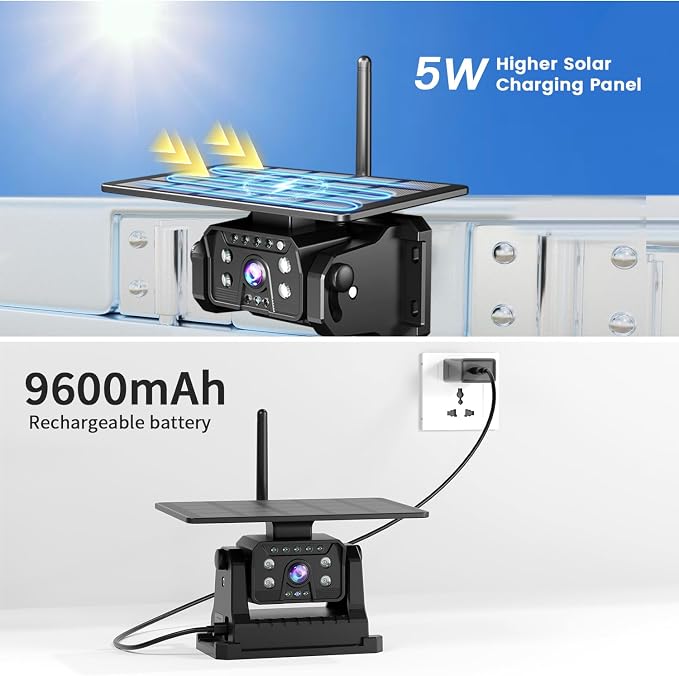 2 Magnetic Solar Wireless Backup Camera for RV Truck Trailer–7" 1080P Monitor with Recording,1-Min Install,No Delay,Wide View,IR Night Vision,4 Channels,Auto-Sleep,Rechargeable Rearview Camera