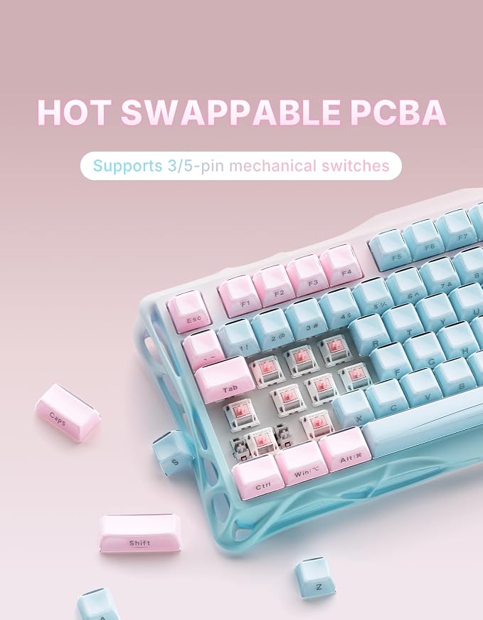 GravaStar Mercury K1 Lite 75% Gaming Keyboard, 2.4GHz/BT/Wired Tri-Mode Wireless Keyboard, Gasket Hot Swappable Mechanical Keyboard, Pre-lubed Linear Switches, Jelly Keycaps, RGB Backlit【Aurora Mist】