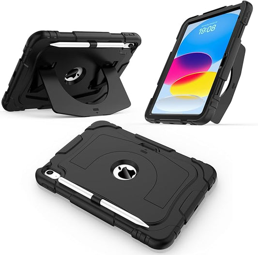 CCMAO Case for New iPad (A16) 11 Inch 2025, iPad 10th Gen 10.9 Inch 2022, with Portable Handle Kickstand and Pencil Holder, Heavy Duty Shockproof Rugged Protective Case for iPad 11/10 Gen, Black