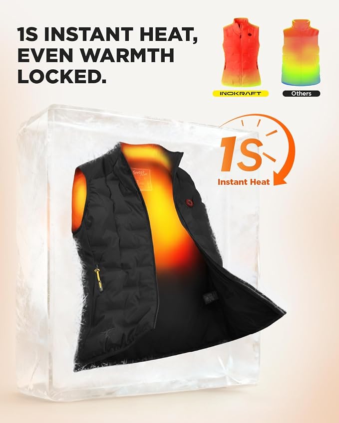 InoKraft Heated Vest Women, Lightweight Quilted Vest with Rechargable Battery Pack & USB-C Cable, Christmas Gifts for Women