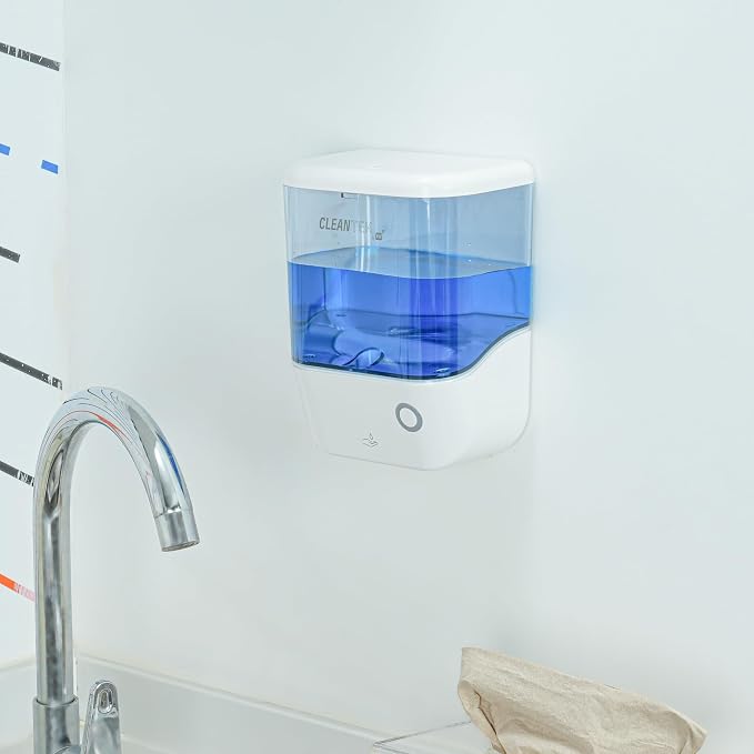 Restaurantware-Clean Tek Professional 34 Ounce Automated Soap Dispenser, 1 Touchless Wall-Mountable Soap Dispenser - Security Key, Arctic Blue Plastic Soap Dispenser, Transparent, for Liquid Soap