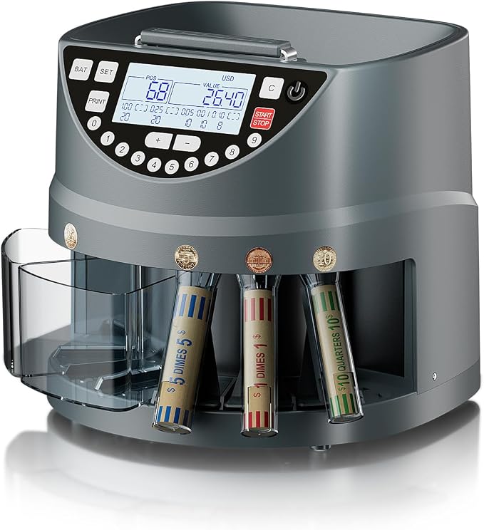 Coin Counter and Sorter with TFT Display - Accurate Sorting Machine for 5 Denominations, Smooth Operation at Up to 350 Coins Per Minute, Ideal for Efficient Money Management