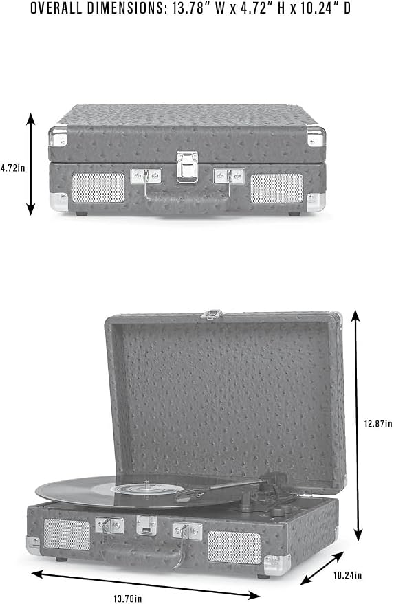 Crosley CR8005F-MT Cruiser Plus Vintage 3-Speed Bluetooth in/Out Suitcase Vinyl Record Player Turntable, Mint