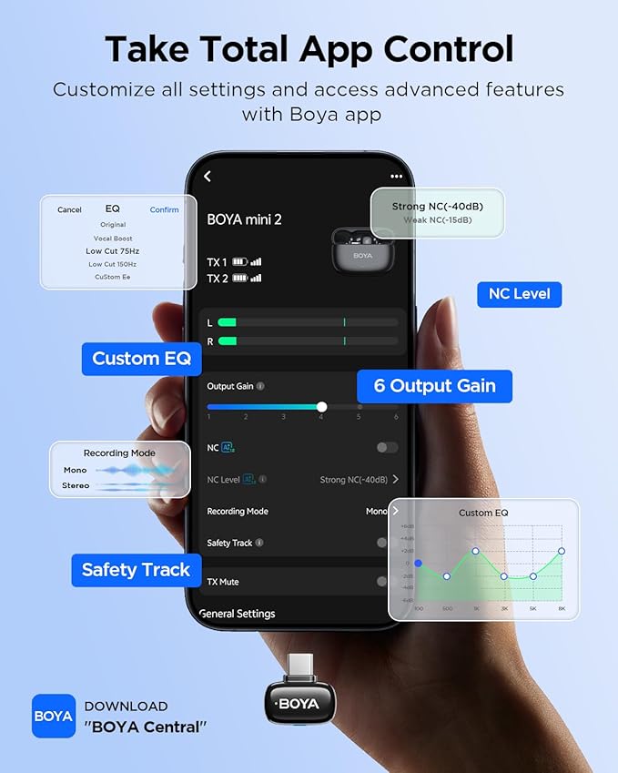 BOYA Mini Wireless Lavalier Microphone for iPhone16/15 Android,USB-C Ultra Mini Mic with Noise Reduction, AI Voice Change, Lapel Mics for Video Recording, Vlogging, TikTok, YouTube(2TX+RXU)