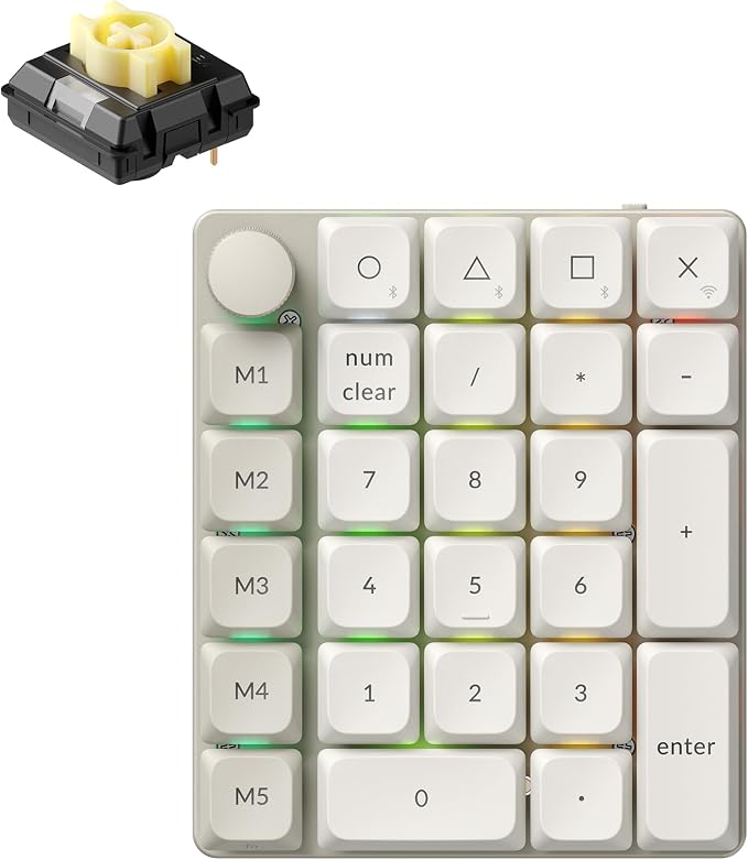 Keychron K0 Max QMK Wireless Custom Number Low-Profile RGB Backlit (Hot-Swappable) Banana Switch Keypad, 2.4 GHz & Bluetooth 5.3 Connection, 1000Hz Polling Rate - Retro Version