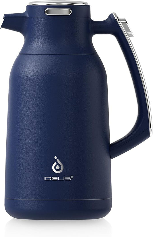 IDEUS Thermal Coffee Carafe, Stainless Steel Double Wall Insulated Vacuum Flask, Water Jug Coffee Server and Beverage Dispenser, Heat and Cold Retention (Navy Blue, 68, Fluid Ounces)