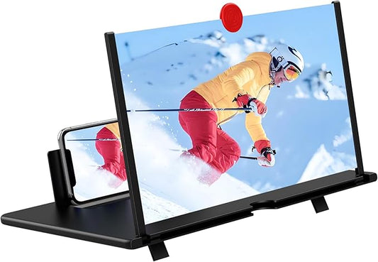 12" Screen Magnifier,3D HD Mobile Phone Magnifier Projector Screen Enlarger for Movies, Videos, and Gaming,Foldable Cell Phone Stand with Screen Amplifier,Gifts for Mom Dad(Black, 12inch)