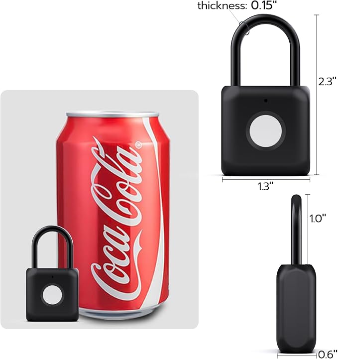 eLinkSmart Fingerprint Padlock for Gym Locker - Keyless Smart Lock with App & Bluetooth, Biometric Padlock for School Locker, Backpack, Suitcase, Luggage, Cabinet, Indoor Use (Black)
