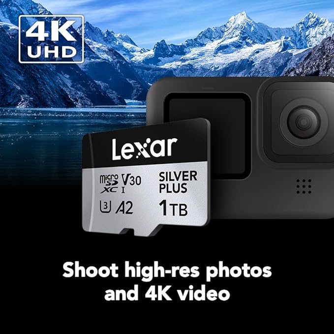 Lexar 1T Professional Silver Plus Micro SD Card, UHS-I, C10, U3, V30, Full HD & 4K, Up to 205/150 MB/s microSDXC Memory Card, for Videographers, Gamers (LMSSIPL001T-BNANU)