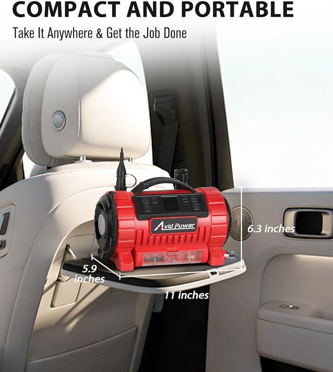 AVID POWER Tire Inflator Portable Air Compressor, 12V DC/110V AC Car Tire Pump with Inflation and Deflation, 5 Preset Modes, Digital LCD Gauge for Car Tires, Bike, and Air Mattress (Dark Red)