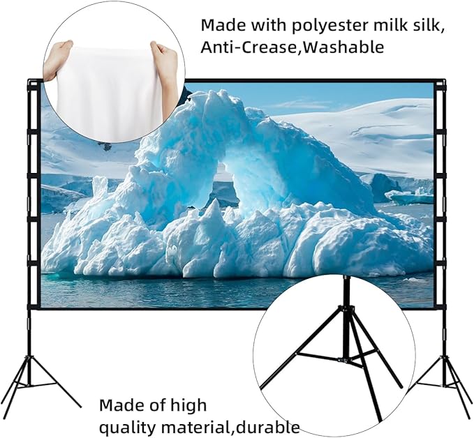 Towond 120 inch Projector Screen with Stand, 4K HD 16:9 Foldable Anti-Crease Indoor Outdoor Movie Screen, Portable Projection Screen for Backyard Theater, Camping, and Sports Viewing Parties