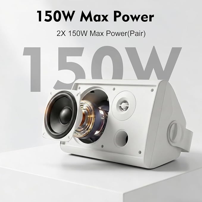 STUDIOFINIX 5.25 Inch 300W Indoor/Outdoor Bluetooth 5.1 Waterproof Wall-Mounted Speakers, Wireless Multi-Speaker Sync with IR Remote, for Patio, Garage, Home, Backyard(501BLE,White,Pair)