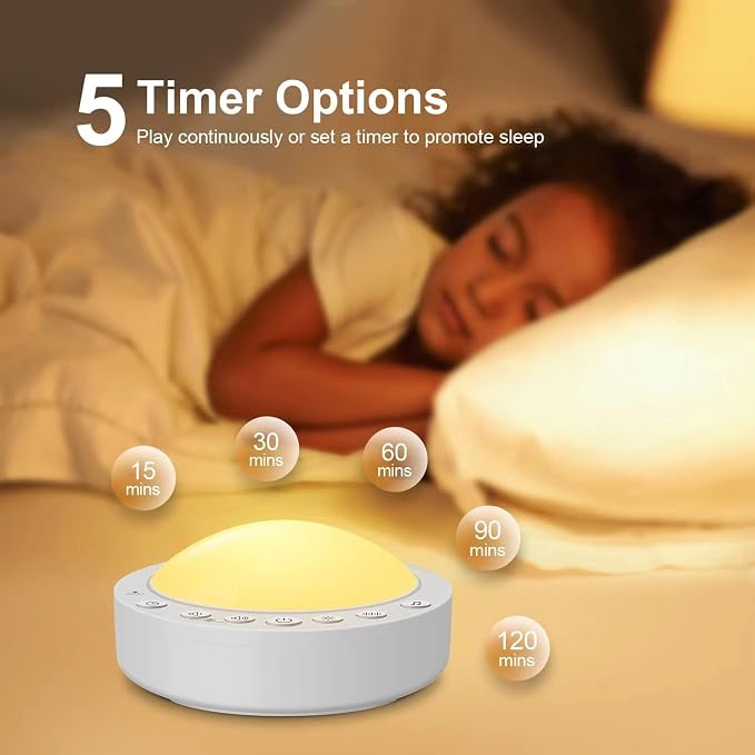 White Noise Machine for Baby,Portable Sound Machine with Nightlight,16 Soothing and Memory Function,Baby-Safe Clip& Child Lock,USB Rechargeable for Kids Adults