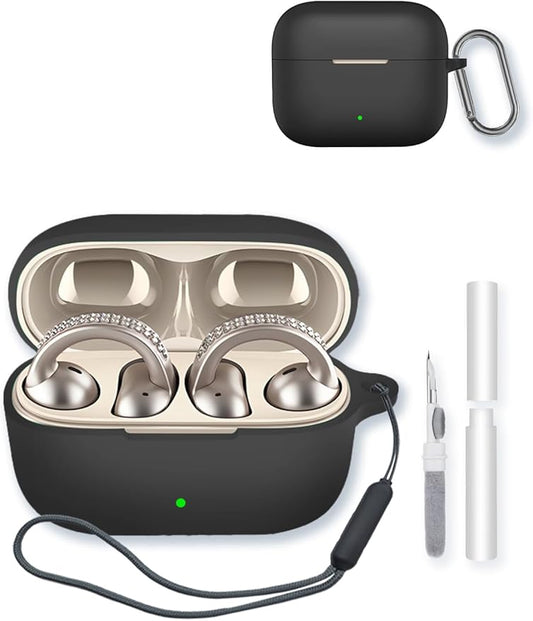 Case for Motorola Moto Buds Clip True Wireless Earbuds,Soft Protective,BOVUGAC Silicone Case Cover with Keychain & Cleaning Kit & Lanyard.-Black
