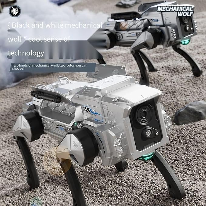Inventobots AI Military Wolf Remote Control Robot Dog, Plastic, Interactive Touch, Educational Learning, Artificial Intelligence Mechanical Wolf with Controller (Grey)