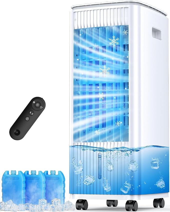 25" Windowless Portable Air Conditioners w/Double Tanks for 16H Cooling, 3-IN-1 Evaporative Air Cooler, Remote&Smart Timer, 3 Speed&Mode, 120° Swing Swamp Cooler Air Conditioner for Bedroom