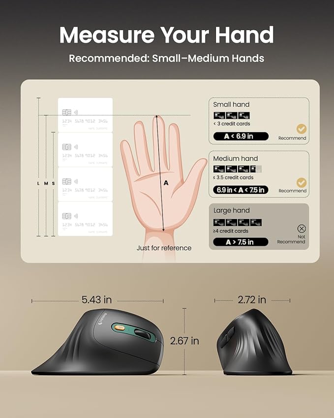 ProtoArc Ergonomic Mouse, EM11 NL Bluetooth Rechargeable Wireless Vertical Mouse, 3 Multi-Device Connectivity for Computer/PC/Laptop, 2.4GHz USB-A Optical Mice for Windows, Mac OS, Green