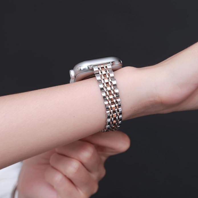Slim Metal Band Compatible with Apple Watch Bands for Women, Series 11/10/9/8/7/6/5/4/3/2/1/SE, 46/42mm (S11/10), 45/44/42mm, 41/40/38mm Stainless Steel Bracelet
