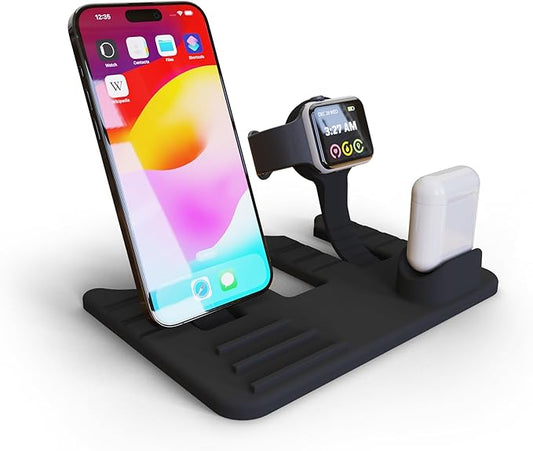 ChargeWorx 3-in-1 Charging Stand for iPhone, AirPods & Apple Watch, Foldable MagSafe-Compatible Wireless Charger Station for Desk, Nightstand, Office or Travel, Black