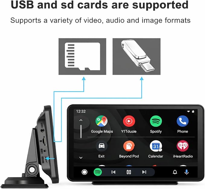 Wireless Carplay Screen for Car,7" Portable Apple Carplay and Android auto, GPS Navigation, Mirror Link, Siri & Voice Control