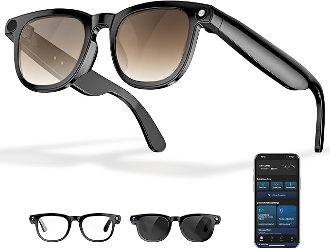 AI Smart Glasses with Camera, 4K Photos & 1080P Video,Real-Time Translation, Bluetooth 5.3, Assistant Conversation, Suitable for Vlogging,Cycling, Hiking Travel, Business （Brown Gradient ）