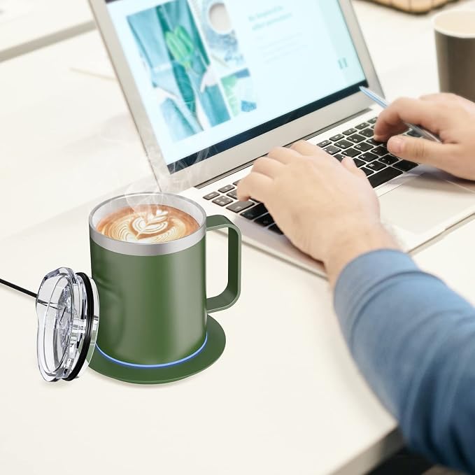 Gifts for Women Men, Heated Coffee Mug Up to 149°F, Ideal Gifts for Christmas, Birthday, Mother's Day, Father's Day or Any Occasion (12oz Green)