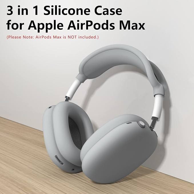 Silicone Case Cover for AirPods Max Headphones, Ear Pad Case Cover/Ear Cups Cover/Headband Cover for AirPods Max 2/1 (2026/2024/2020)(USB-C/Lightning),Silicone Accessories for Apple AirPod Max 2, Gray