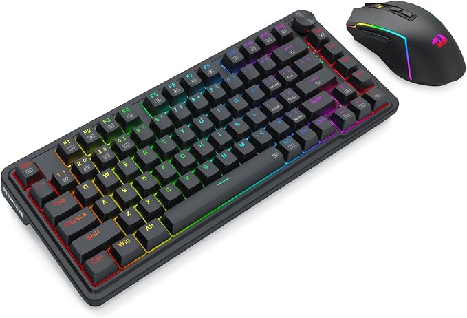 Redragon S168 3-Mode Wilreess Gaming Keyboard & Mouse Combo, 81 Keys K673 PRO RGB Gasket Keyboard and 8000 DPI M693 Gaming Mouse Bundle, Convenient Shared Dongle