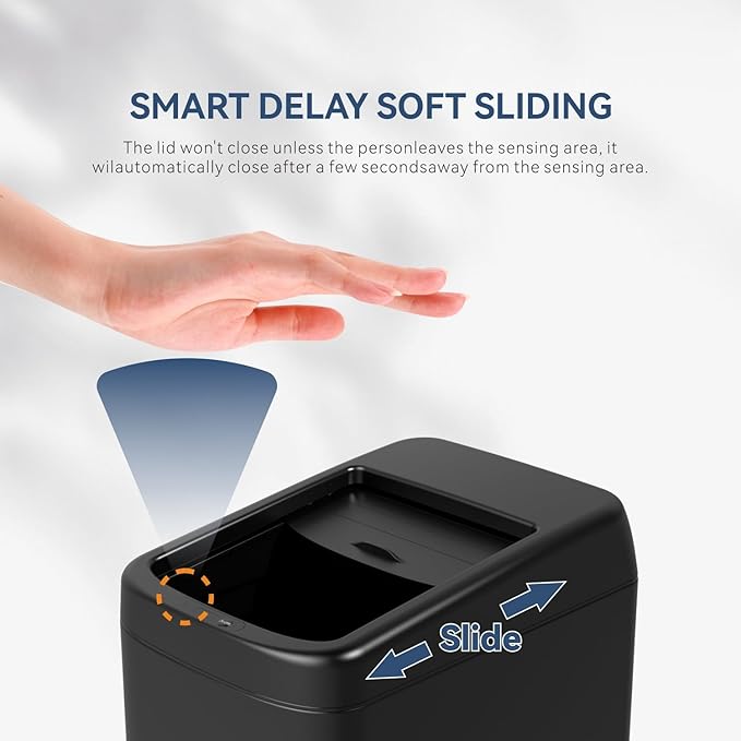 ELLO&ALLO Garbage Can Motion Sensor Trash Can 8 Gallon for Kitchen with Roll Up Lid, Automatic Touch Free High-Capacity Black Waste Bin