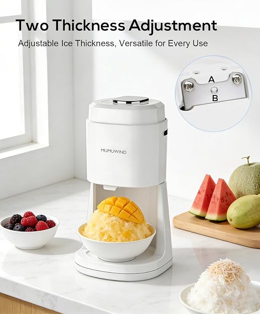Shaved Ice Machine for Home, Electric ice Shaving Machine with 2 Ice Cups, Ice Shaver, Snow Cone Machine, Ice Crusher Snowcone Maker for Kids Birthday Party, House Warming Gifts (White)
