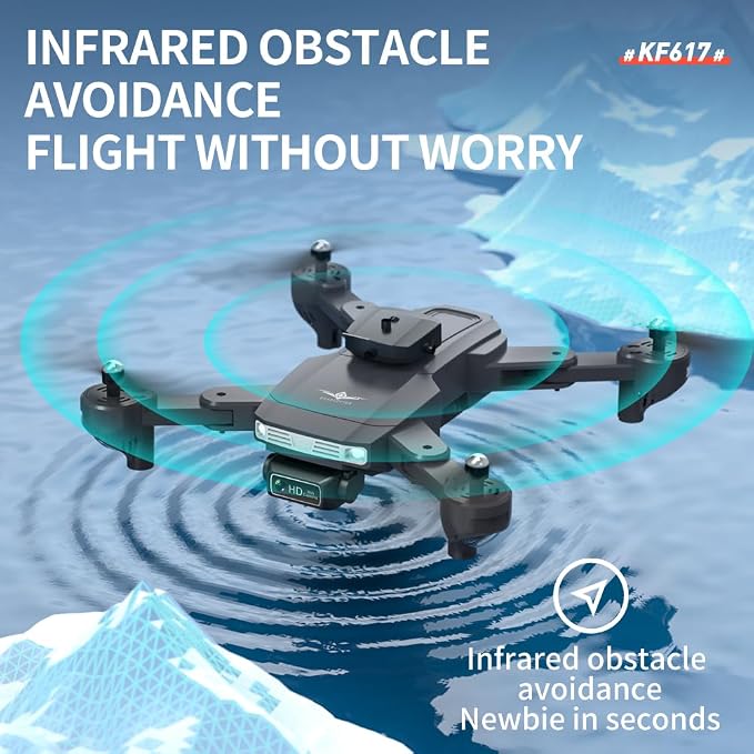Drone with 2K Camera for Adults, Infrared Obstacle Avoidance, Optical Flow Hover, Dual Camera Switchable, Live Video Foldable FPV 2.4G Foldable Quadcopter with 2 Batteries