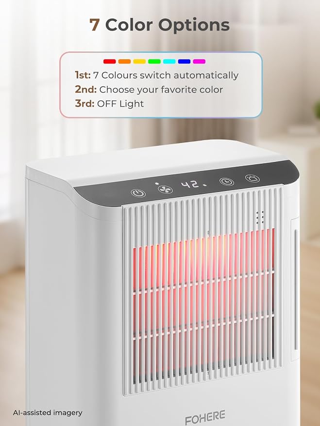 FOHERE Portable Dehumidifier for Home & RV, 85oz Water Tank & Drain Hose, Humidity Display, Sleep Mode, Auto Shut-Off, Compact Moisture Remover for Bathroom Bedroom Closet Laundry Room