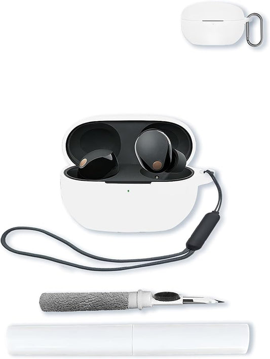 Case for Sony WF-1000XM5 Wf Xm5 Wireless Noise Cancelling Earbud,Soft Protective,BOVUGAC Silicone Case Cover with Keychain & Cleaning Kit & Lanyard for Sony Wf Xm5 Earbuds-White