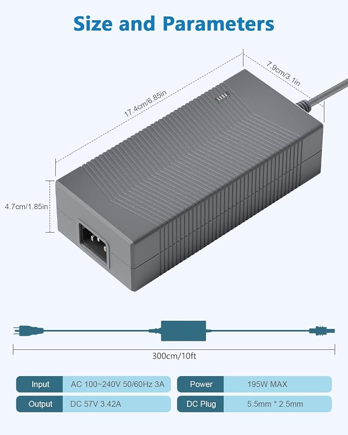 for Starlink Gen 3 Power Supply Adapter UL Listed 57V 3.42A 195W Starlink Gen 3 Charger 100~240V AC to DC Adapter for Starlink Gen3 Accessories 10FT Power Cord