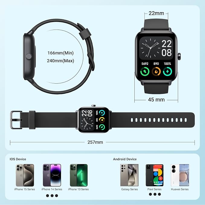 Smart Watch for Men,1.85 inch AMOLED Touchscreen for Android & iPhone Alexa Built-in Bluetooth Calls,Fitness Watch 110+ Sport Modes Heart Rate/Sp02/Sleep/Calories Monitor IP68 Waterproof(Black, 1.85)