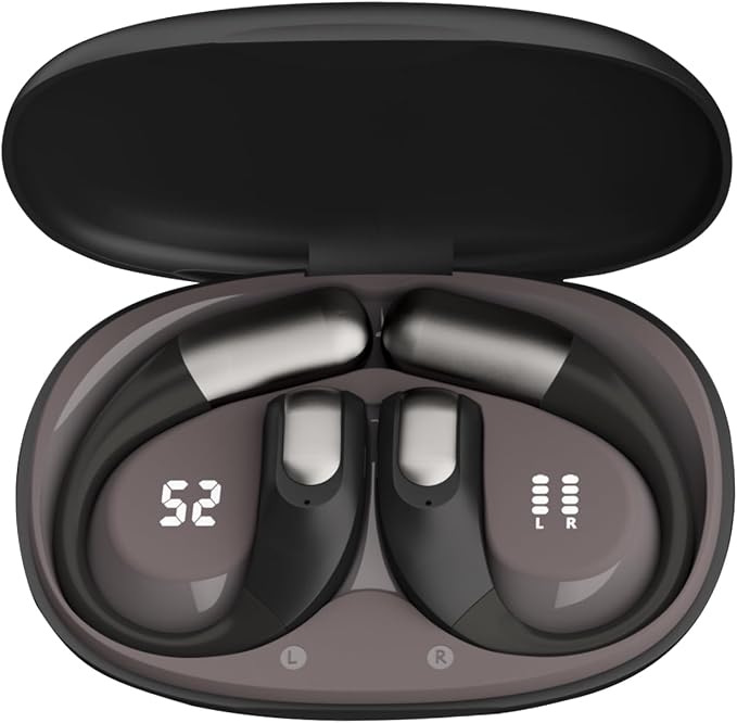 Wireless Open-Ear Headphones,Lightweight EarHooks-Style Earbuds,Bluetooth5.4 Wireless Earphones,48H Playtime, IPX4 Waterproof Running Headphones for Gym Black