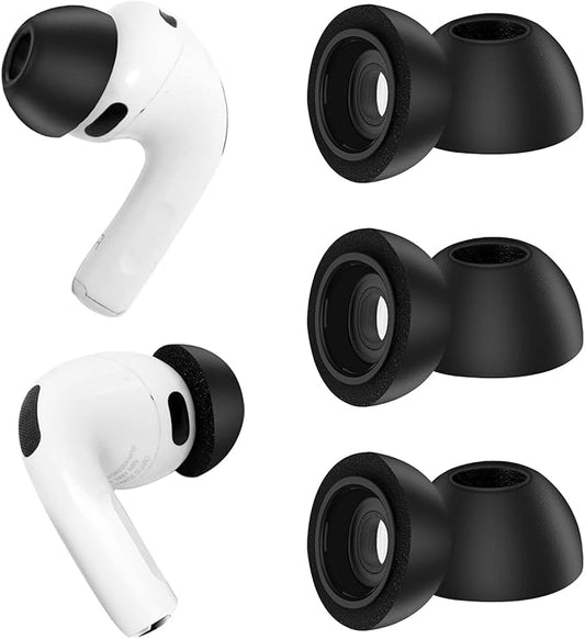 Replacement Ear Tips for AirPods Pro 3 (2025), Soft Memory Foam Eartips for AirPods Pro 3rd Generation, No Silicone Pressure, Anti-Slip Design, Fits Charging Case, 3 Pairs (L, Black)