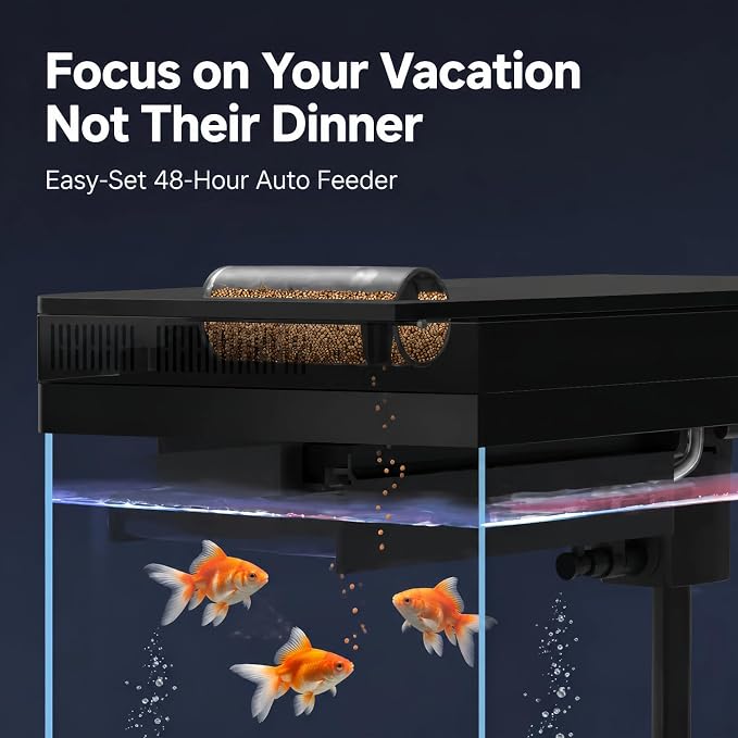 5 Gallon Fish Tank with Auto Feeder, Aquarium Starter Kit with Self Cleaning Filter, Crystal-Clear Glass, 7-Color LED Light, 5-Minute Setup, Vacation-Ready Betta & Goldfish Tank for Desk & Office